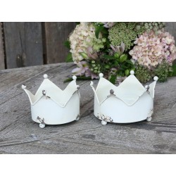 Set de 2 photophores couronne blanc antique