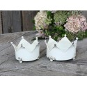 Set of 2 antique white crown candle holders