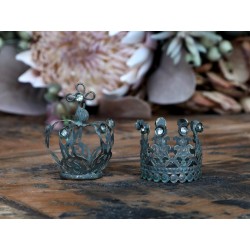 Set of 2 mini king crowns antique brass color