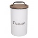 White enamel utensil jar with wooden handle