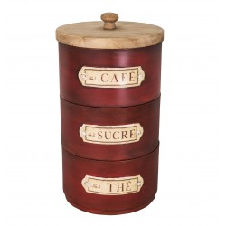 Pot triple "Café Sucre Thé" avec couvercle en bois