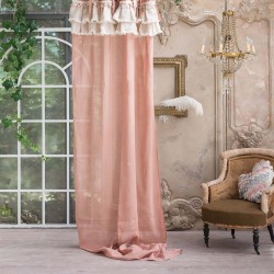 "Ansia d'Attesa" pink curtain with white ruffles and ties 140 x 300 cm