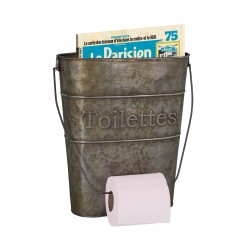 Zinc toilet paper holder with newspaper holder