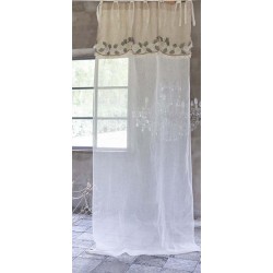 Linen "Marlene" curtain with its valance embroidered with flowers 130 x 300 cm with knots