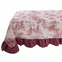 Red "Toile de Jouy" tablecloth 140 x 220 cm in coated cotton with 13 cm edge