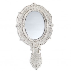 Miroir à main blanc antique