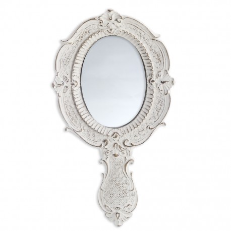 Miroir à main blanc antique