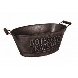 Bassine couleur zinc "boissons fraîches" à poignées en bois