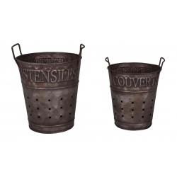 Set de 2 Pots "couverts / ustensiles" en zinc