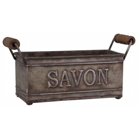 Porte savon en zinc avec poignées en bois