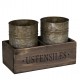 Set of 2 zinc "Ustensiles / Couverts" pots in a wooden case